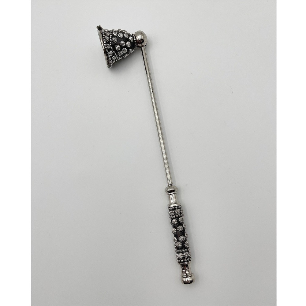 Vintage Decorative Starburst Ornate Silver-Plated Swivel Bell Candle Snuffer 11"